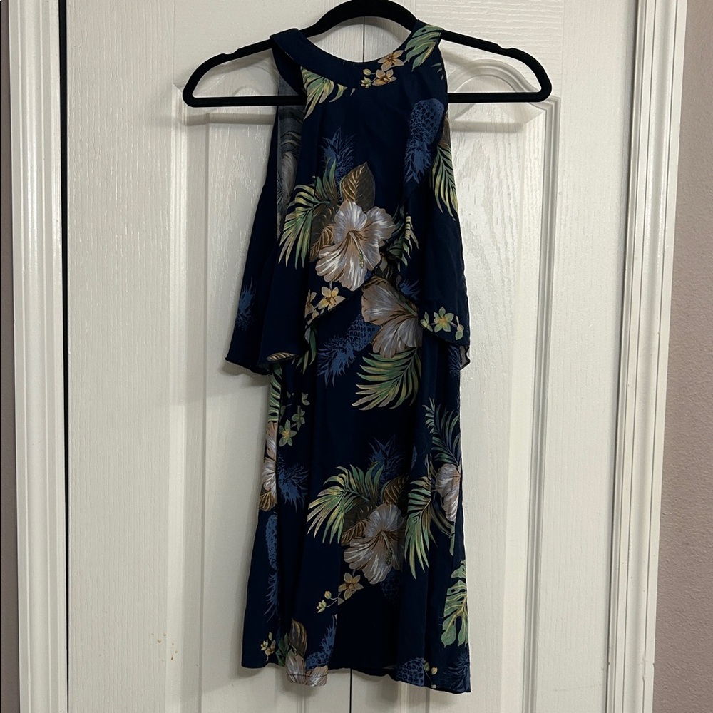 Navy Hawaiian Floral Kids Halter Dress